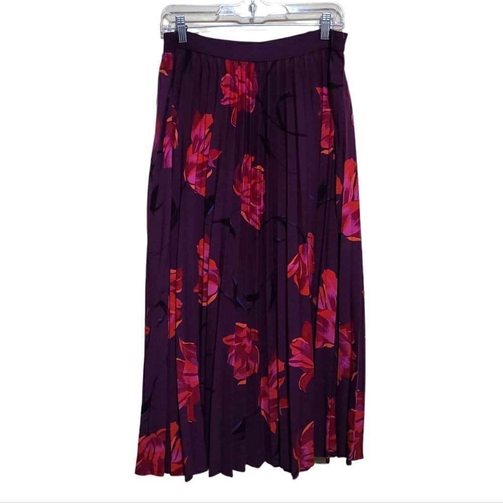 a new day Purple Pleated Skirt with Red & Pink Floral Print